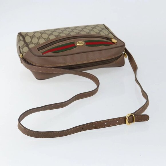 GUCCI GG Supreme Web Sherry Line Shoulder Bag PVC Beige Gold Red Auth bs29489 - Picture 8 of 16